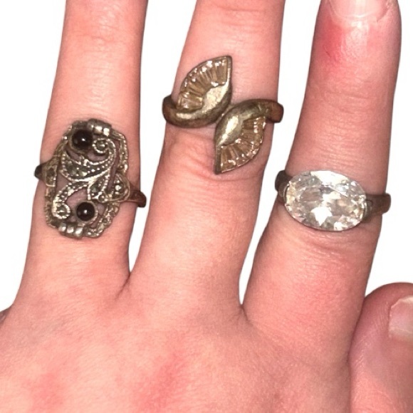 Vintage Ring Bundle Sterling Silver Garnet Marcasite Onyx - Picture 6 of 6